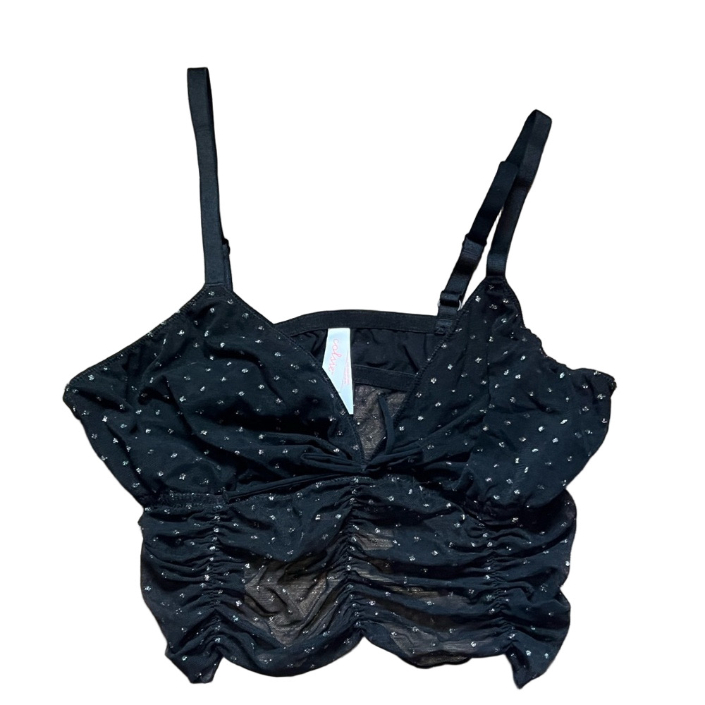 Colsie Black Sheer Top with Silver Details